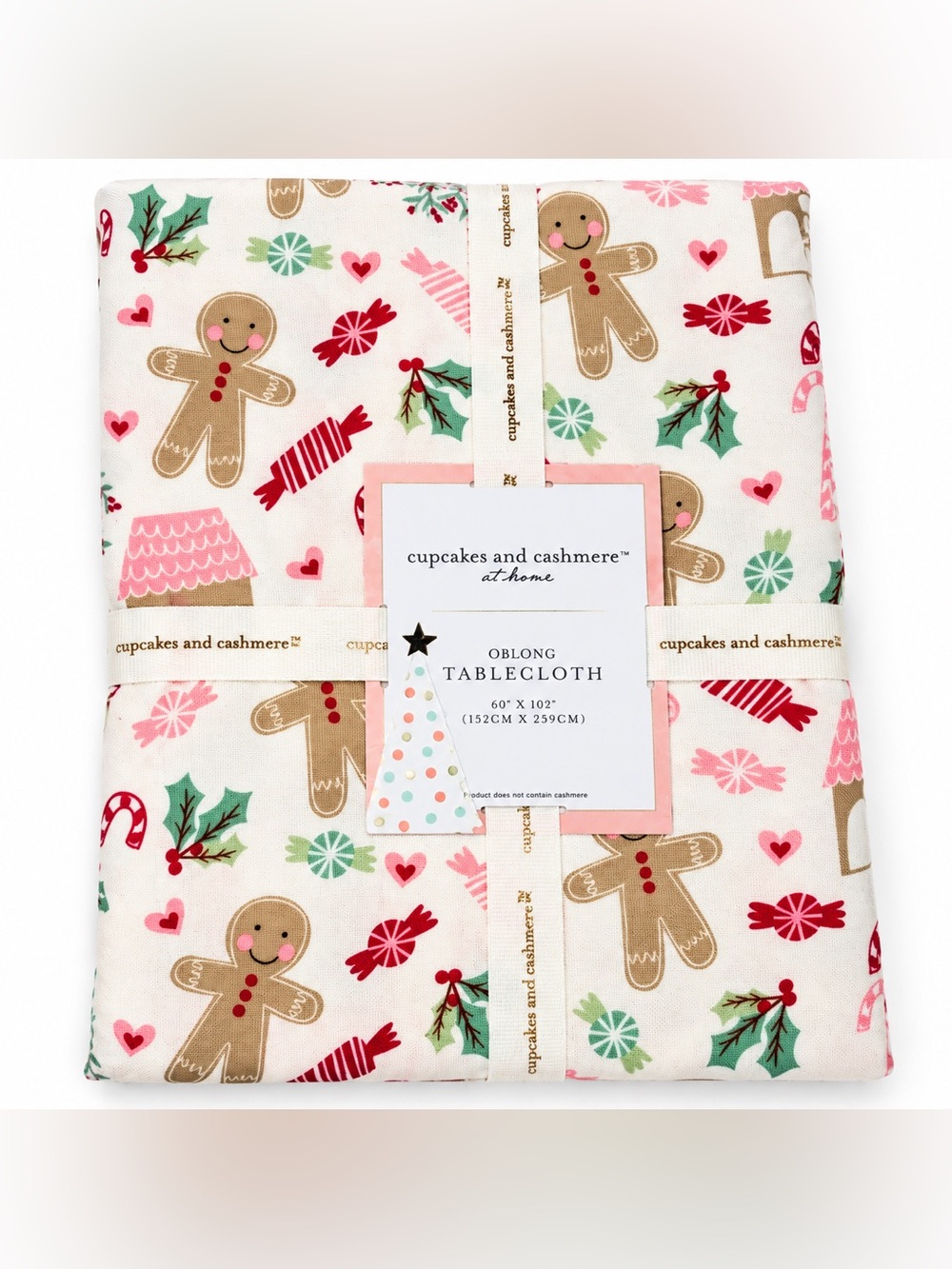 Cupcakes and Cashmere Gingerbread Holly OBLONG Tablecloth NEW‎ Christmas Holiday